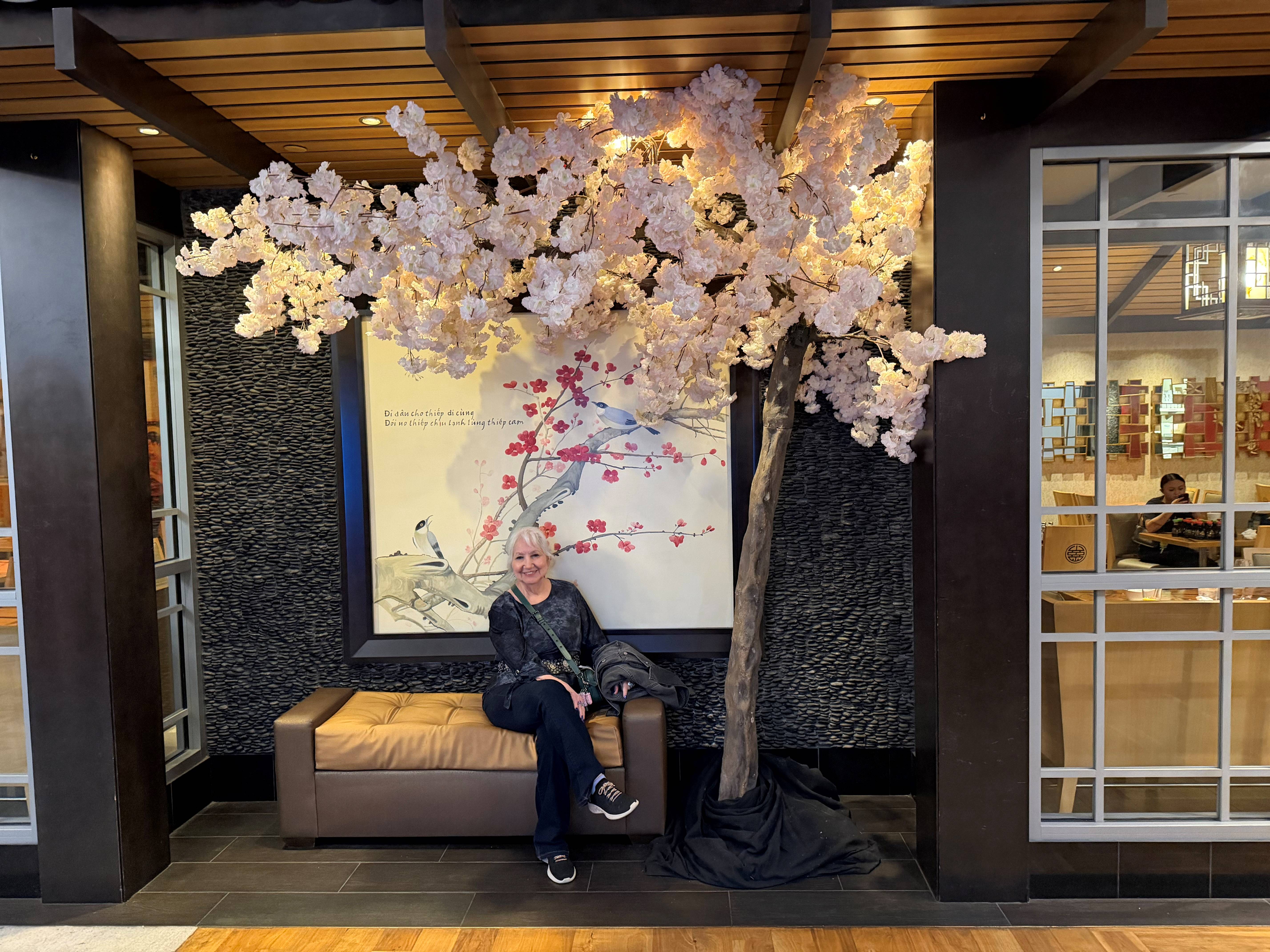Cynthia tasting coffee